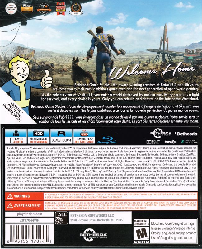 Back Cover for Fallout 4 (PlayStation 4)