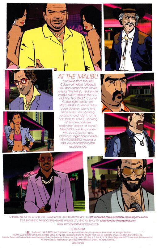Manual for Grand Theft Auto: Vice City (PlayStation 2) (Platinum release): Back