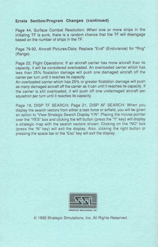 Extras for Carrier Strike: South Pacific 1942-44 (DOS) (5,25'' disk release): Install Instructions - Back