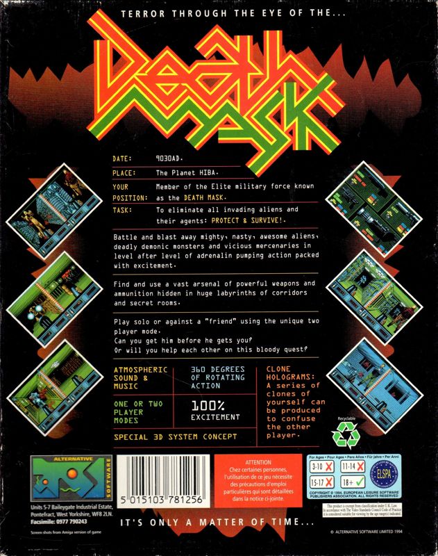 Back Cover for Death Mask (Amiga)