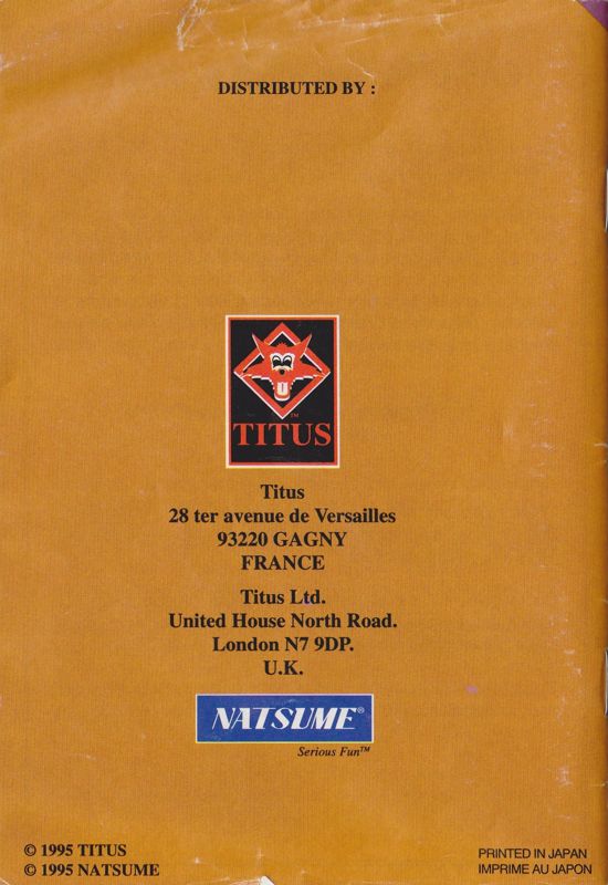 Manual for Wild Guns (SNES): Back