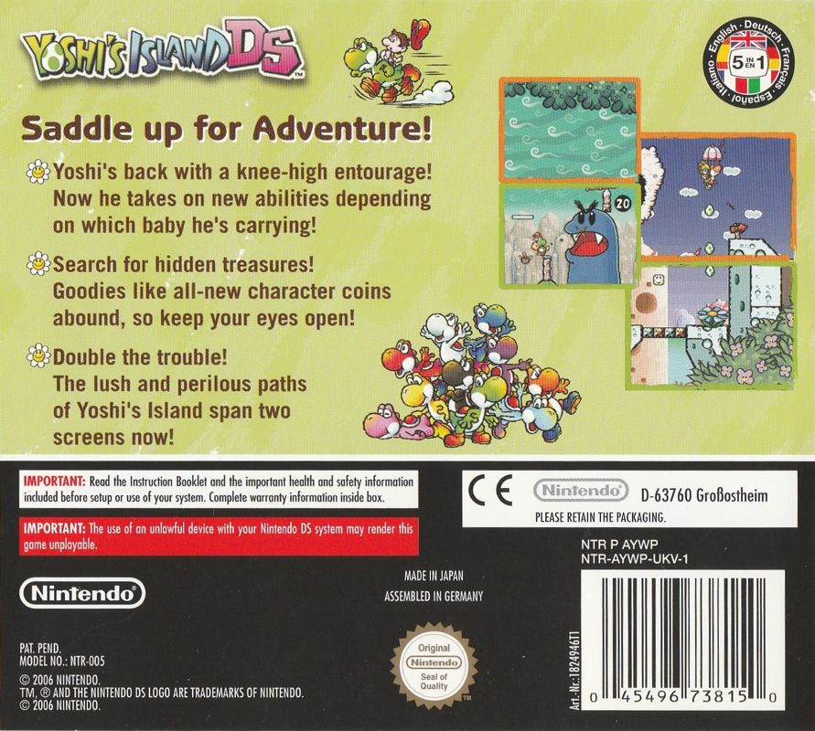 Back Cover for Yoshi's Island DS (Nintendo DS) (Re-release)
