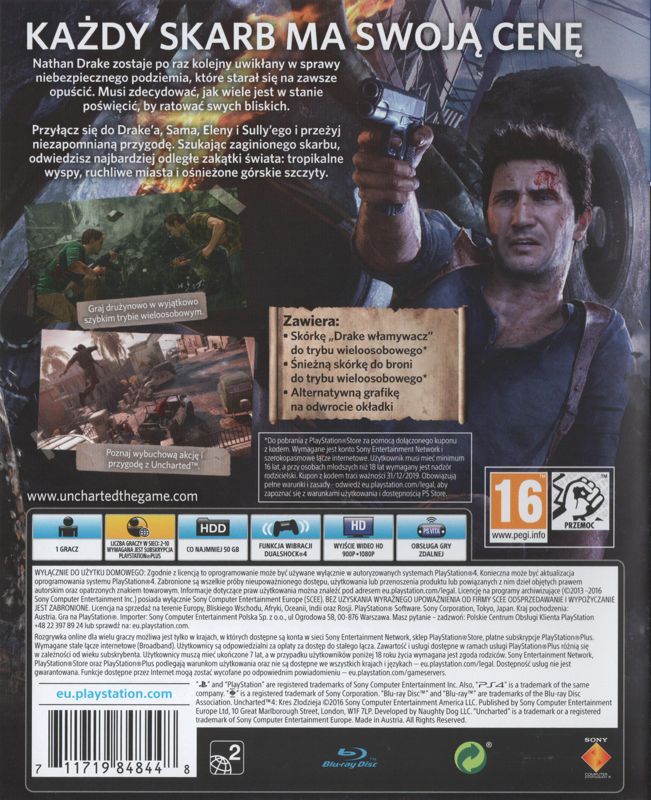 Back Cover for Uncharted 4: A Thief's End (PlayStation 4)