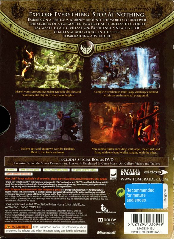 Back Cover for Tomb Raider: Underworld (Limited Edition) (Xbox 360): Box - back