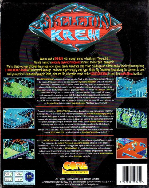 Back Cover for Skeleton Krew (Amiga)