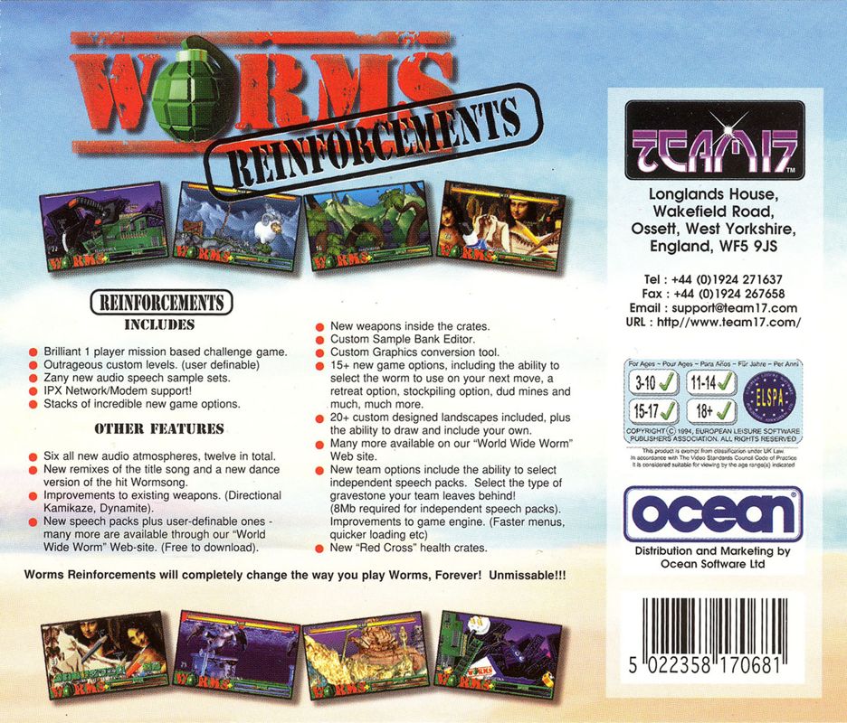 Other for Worms: Reinforcements (DOS): Jewel Case - Back