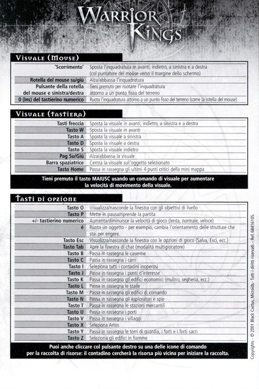 Reference Card for Warrior Kings (Windows): Back