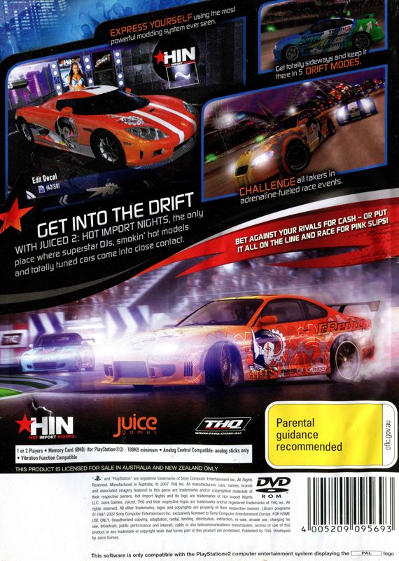 Back Cover for Juiced 2: Hot Import Nights (PlayStation 2)