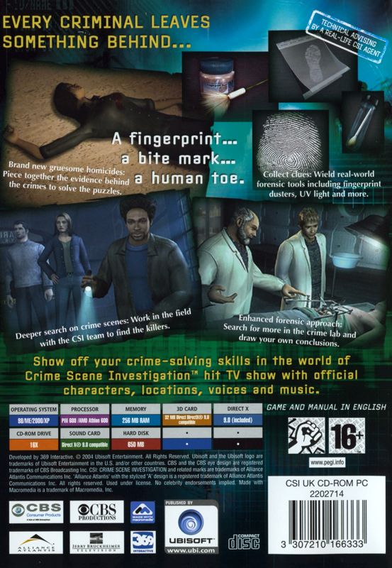 Back Cover for CSI: Crime Scene Investigation - Dark Motives (Windows)