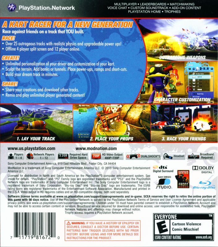 Back Cover for ModNation Racers (PlayStation 3)