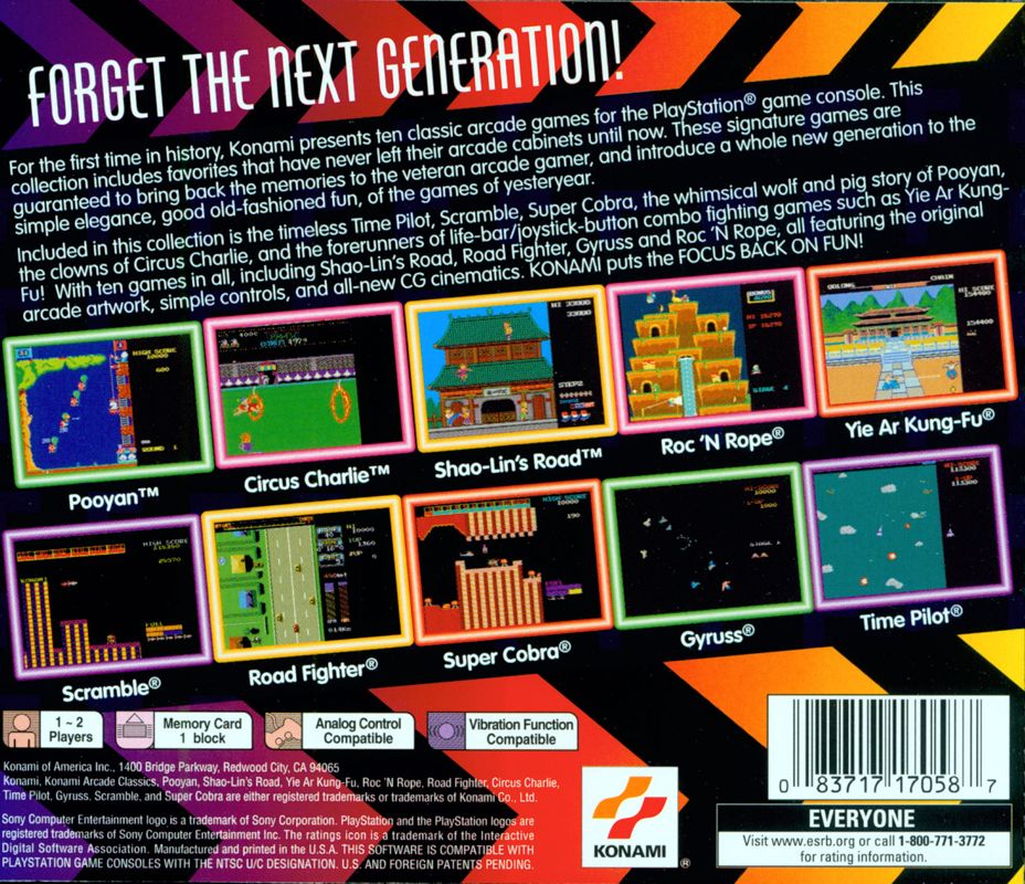 Back Cover for Konami Arcade Classics (PlayStation)