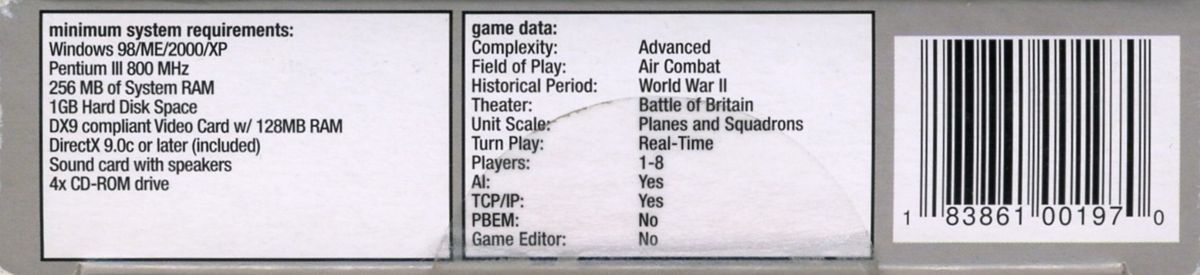 Spine/Sides for Battle of Britain II: Wings of Victory (Windows): Bottom