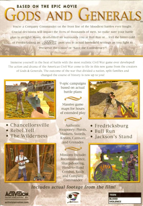 Back Cover for Gods and Generals (Windows)