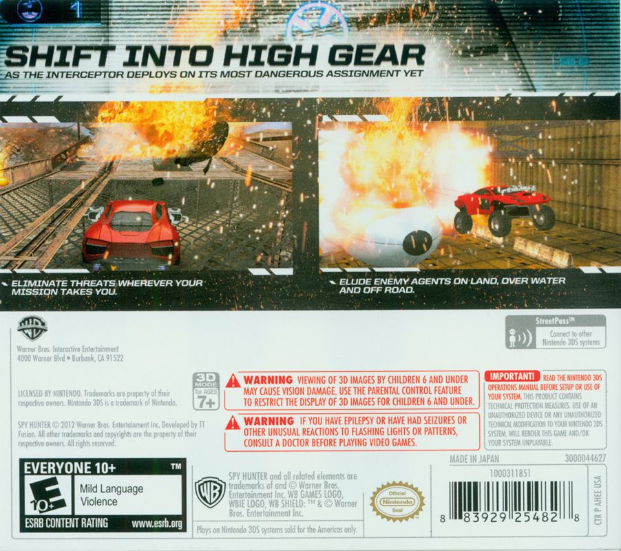 Back Cover for Spy Hunter (Nintendo 3DS)