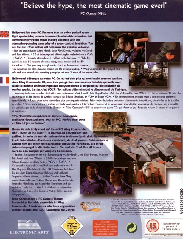 Back Cover for Wing Commander III: Heart of the Tiger (DOS) (cd rom Classics release): Slide-in wrapping
