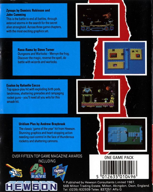 Back Cover for Four Smash Hits from Hewson (ZX Spectrum)