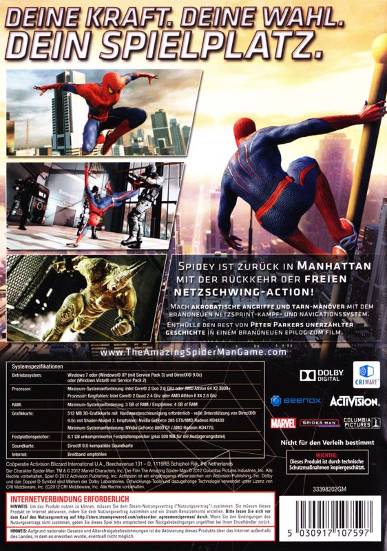 Back Cover for The Amazing Spider-Man (Windows)