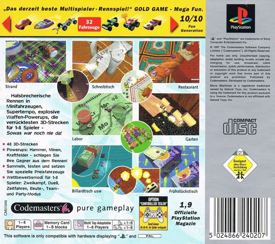 Back Cover for Micro Machines V3 (PlayStation) (Platinum release)