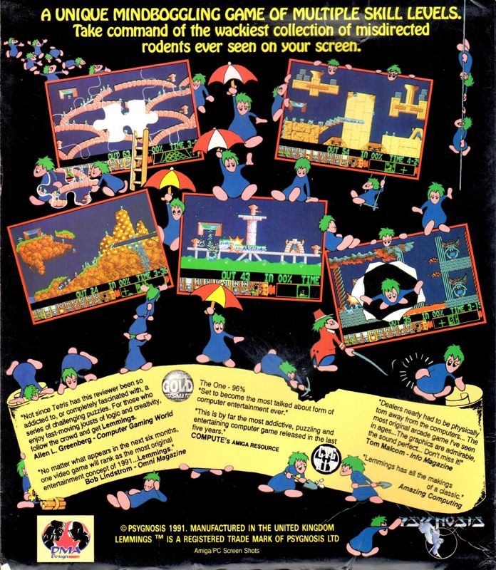 Back Cover for Lemmings (Amiga)