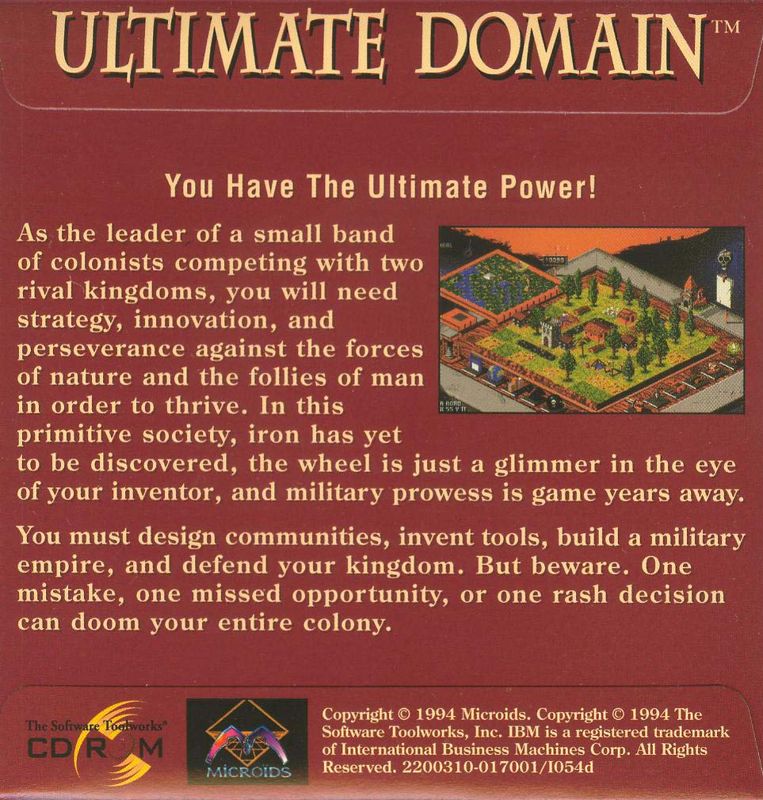 Back Cover for Ultimate Domain (DOS)