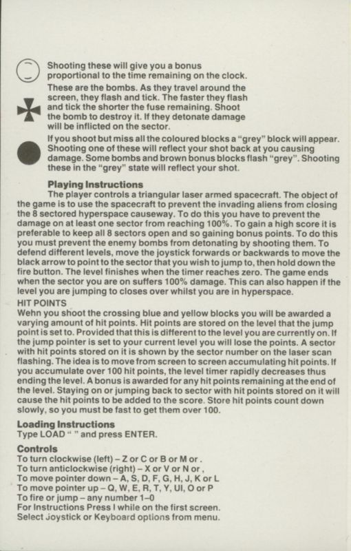 Inside Cover for Lazer Wheel (ZX Spectrum)
