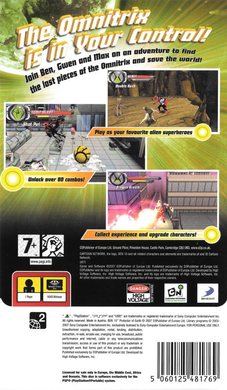 Back Cover for Ben 10: Protector of Earth (PSP)