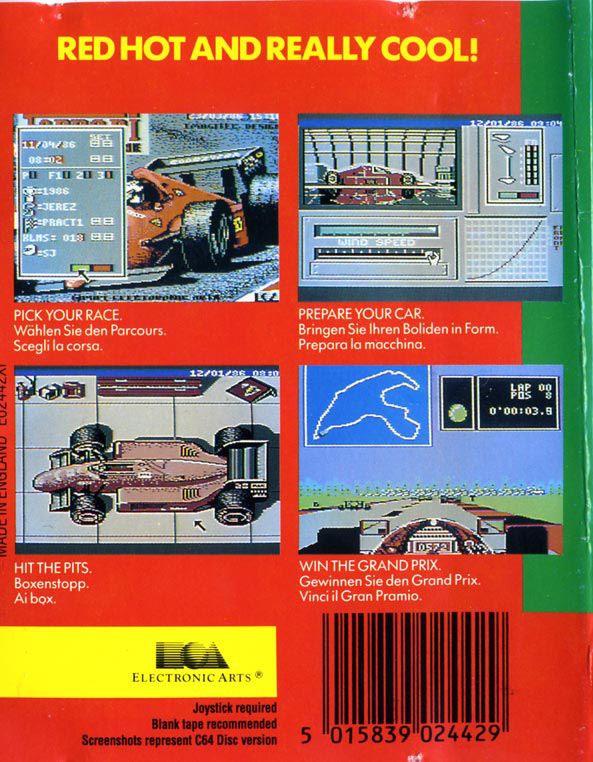 Back Cover for Ferrari Formula One (Commodore 64)