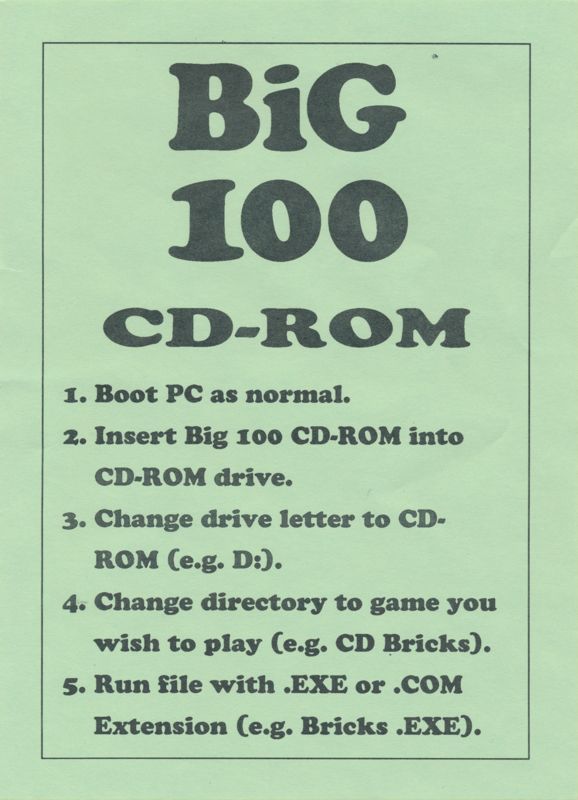 Extras for The Big 100 (Amiga and Commodore 64 and DOS): Leaflet
