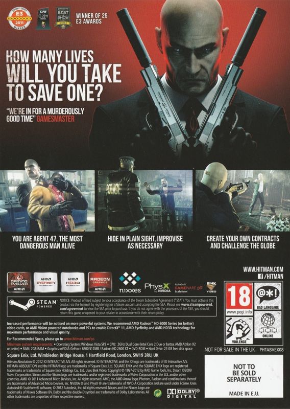 Other for Hitman: Absolution (Deluxe Professional Edition) (Windows): Game Case - Back