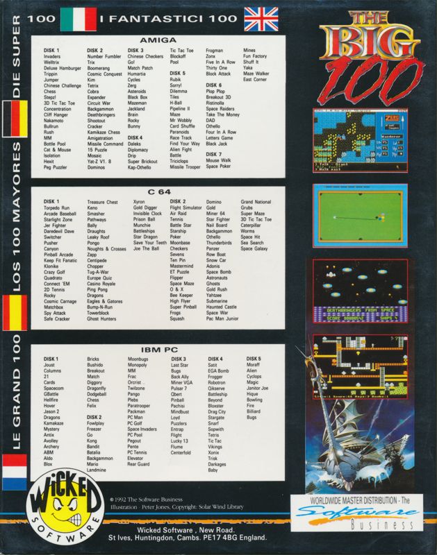 Back Cover for The Big 100 (Amiga and Commodore 64 and DOS)