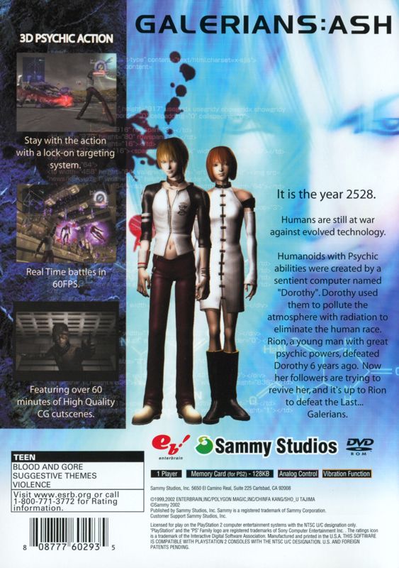 Back Cover for Galerians: Ash (PlayStation 2)