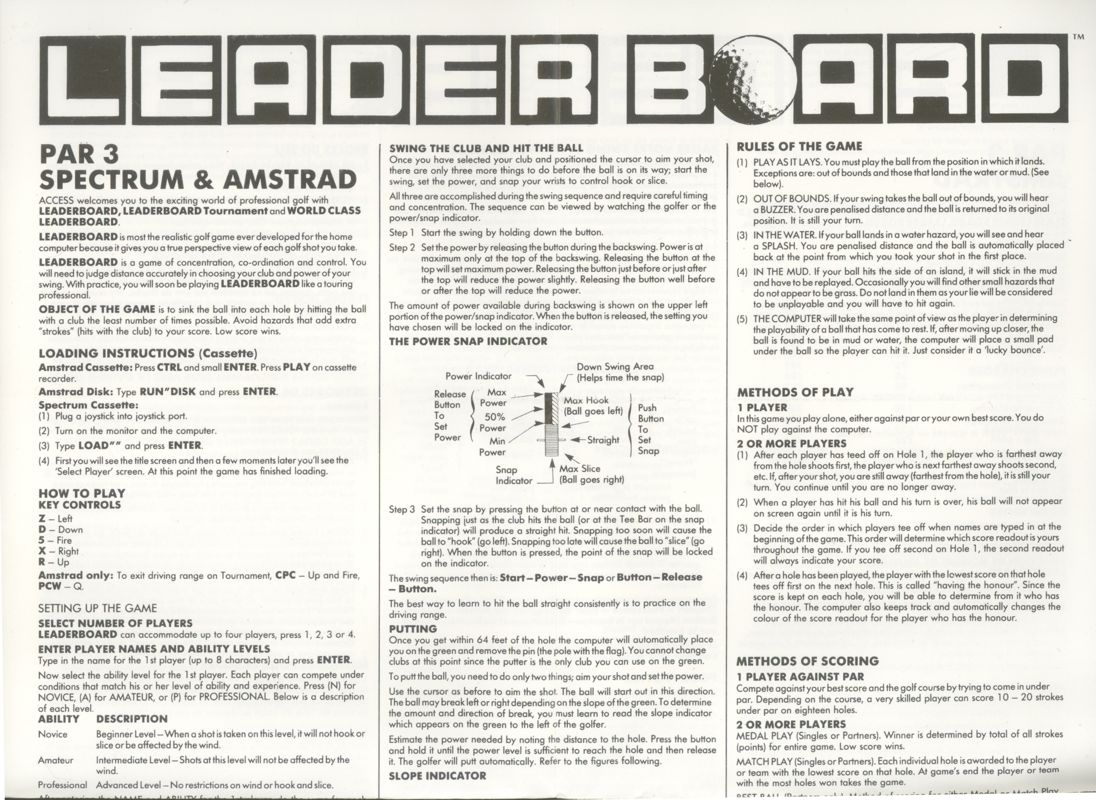 Manual for Leader Board Par 3 (ZX Spectrum): Top
