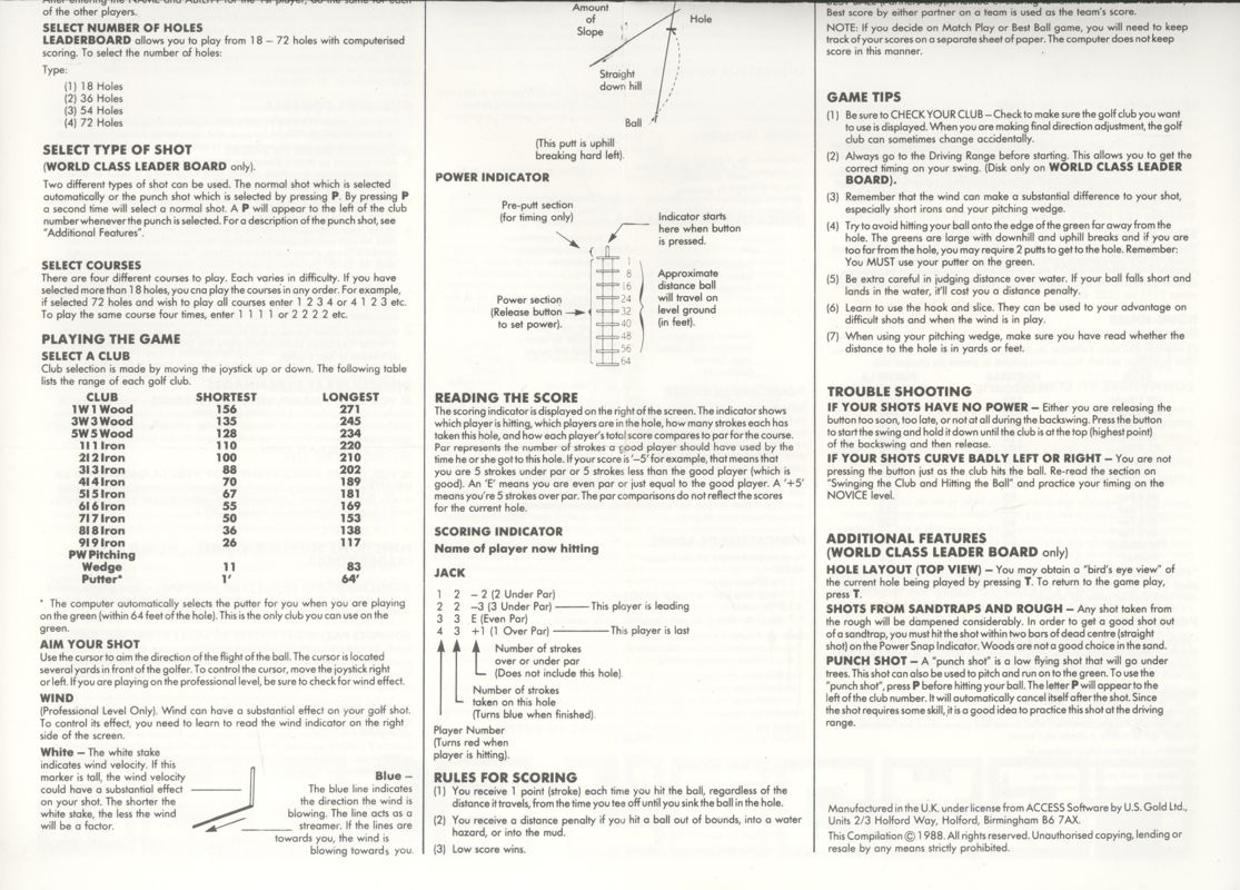 Manual for Leader Board Par 3 (ZX Spectrum): Bottom