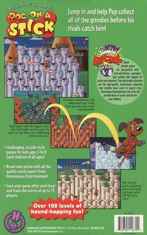 Back Cover for Putt-Putt and Pep's Dog on a Stick (Macintosh and Windows and Windows 3.x)