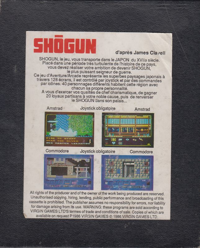 Back Cover for James Clavell's Shogun (Amstrad CPC) (Full French version)