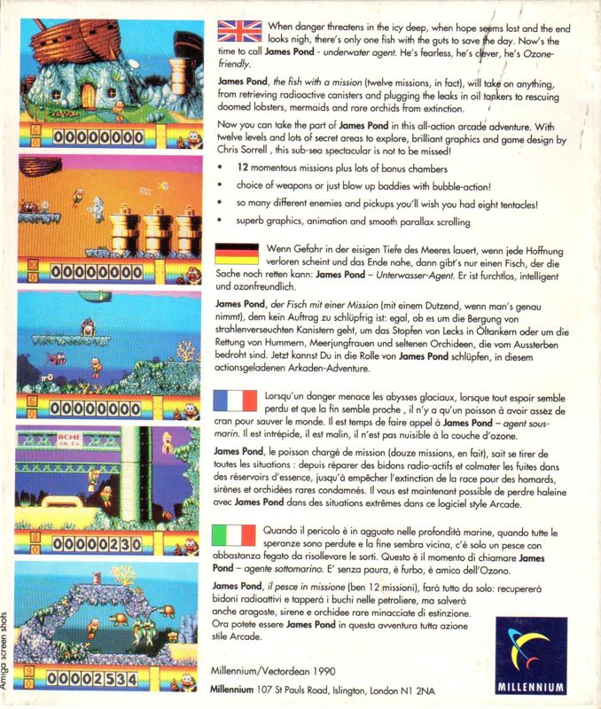 Back Cover for James Pond: Underwater Agent (Amiga)