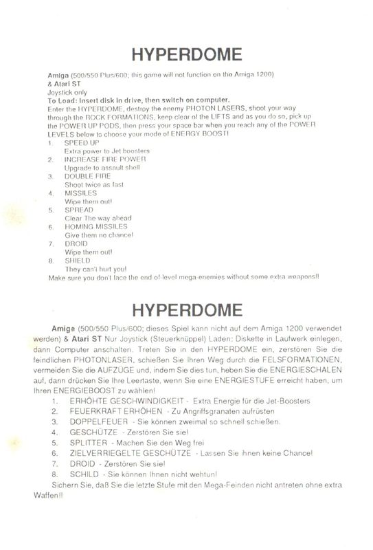 Manual for Hyperdome (Amiga) (Budget "PC Hits" re-release)