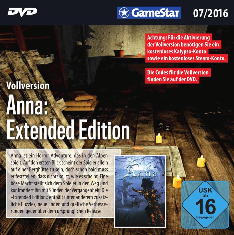 Other for Anna: Extended Edition (Windows) (GameStar 07/2016 covermount): Jewel Case - Front (digital)