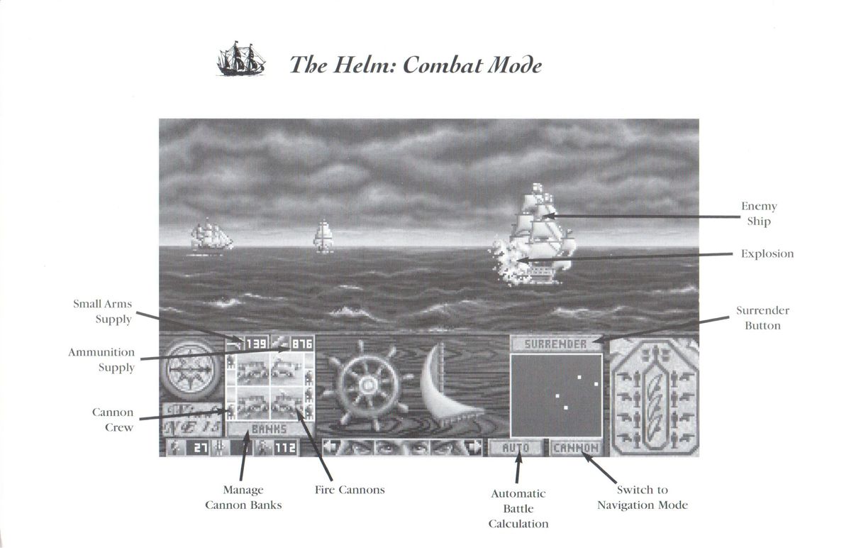 Reference Card for High Seas Trader (Amiga) (Amiga 1200 version): The Helm: Combat mode