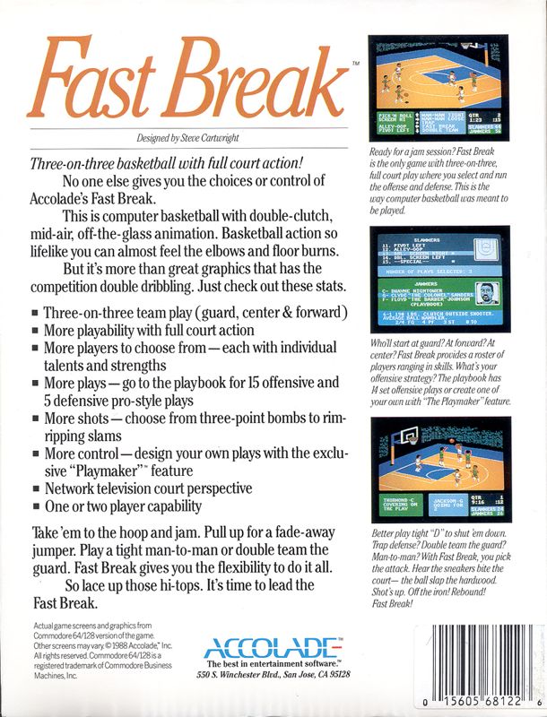 Back Cover for Fast Break (DOS) (3.5" Disk release)