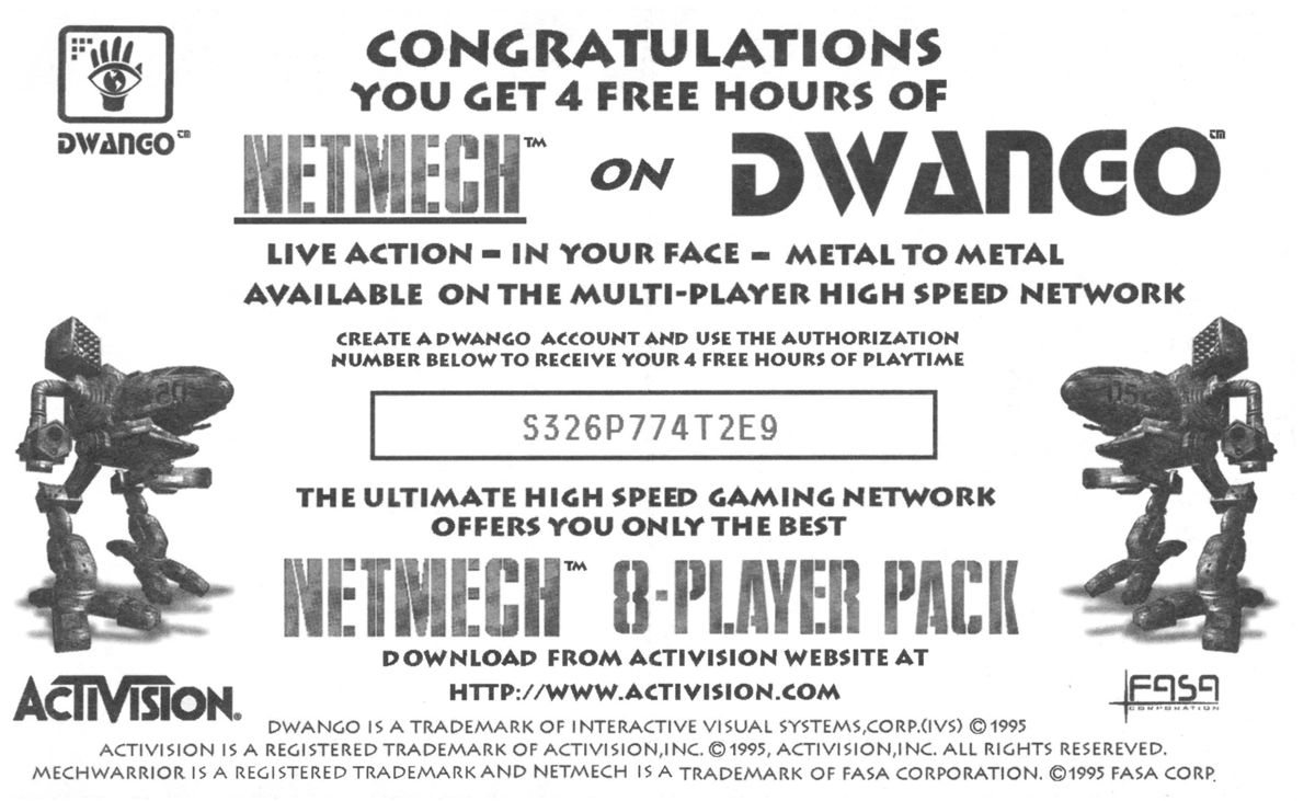 Advertisement for MechWarrior 2: Ghost Bear's Legacy (DOS): Dwango Network - Back