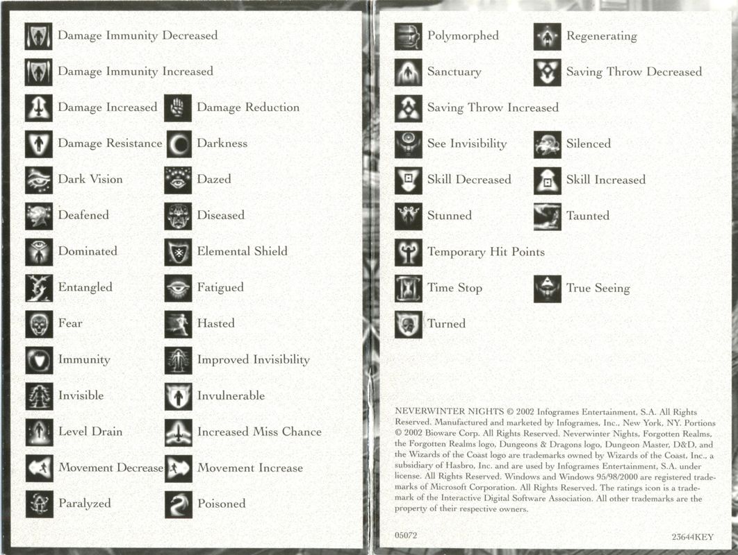 Reference Card for Neverwinter Nights (Windows): Back