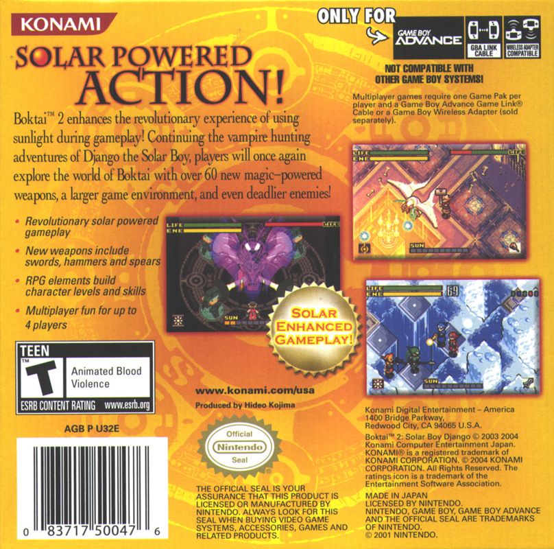Back Cover for Boktai 2: Solar Boy Django (Game Boy Advance)