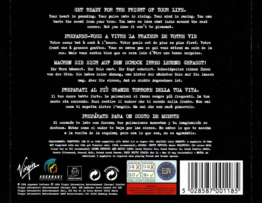 Other for Creature Shock (DOS) (The White Label release): Jewel Case - Back