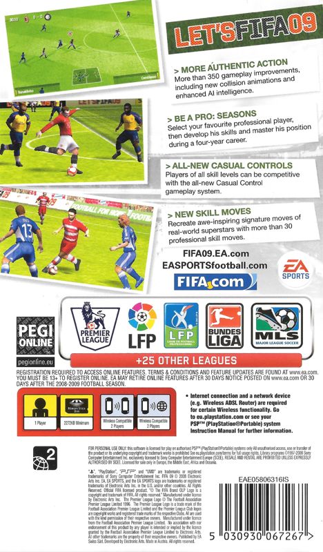 Back Cover for FIFA Soccer 09 (PSP)