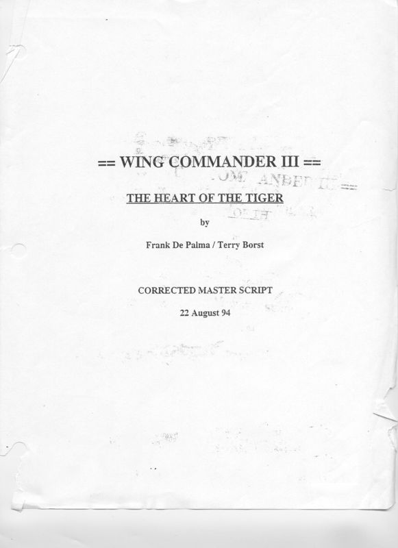 Extras for Wing Commander III: Heart of the Tiger (Macintosh and Windows) (GOG.com release): Game Script - Front