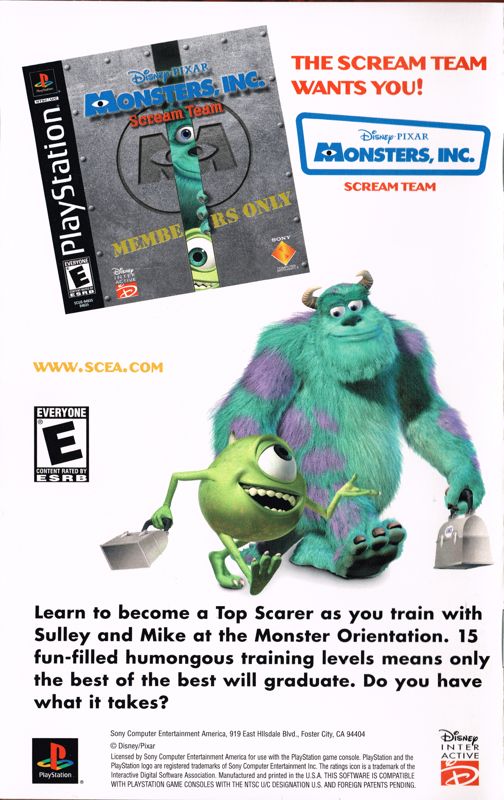 Manual for Disney•Pixar Monsters, Inc. (PlayStation 2): Back