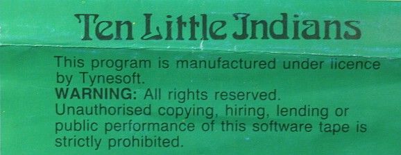 Back Cover for Ten Little Indians (Commodore 64)