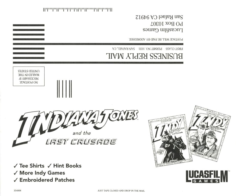 Extras for Indiana Jones and the Last Crusade: The Graphic Adventure (DOS) (Special VGA version): Registration - Front