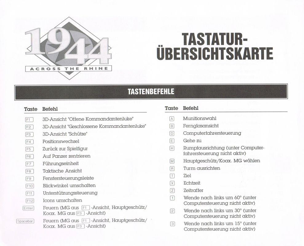 Reference Card for Across the Rhine (DOS) (Complete German version): Front